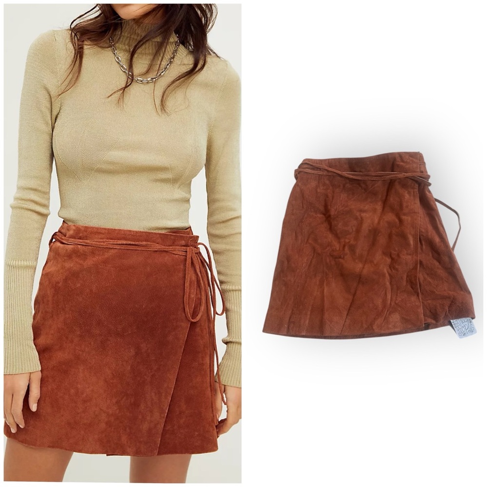 NWT Free People Suede Wrap Mini Skirt Mud Pie by Blank NYC 25